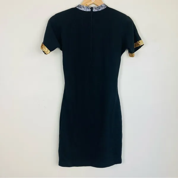 Vintage 90s bodycon black cocktail dress with sequin trim. Size small - Image 5