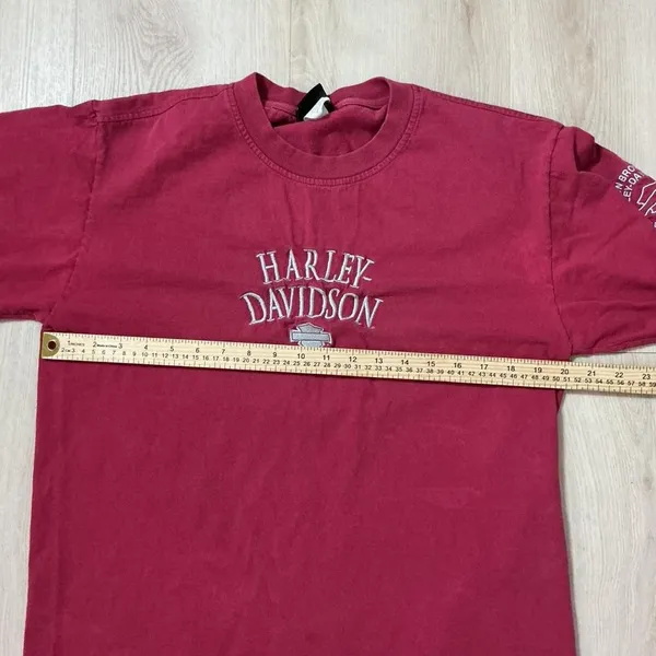 Harley Davidson Motorcycles Embroidered Red Cotton T Shirt Women's Biker‎ Grunge - Image 6