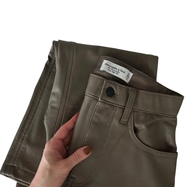 Abercrombie 90s Straight Faux Leather Pants Taupe Ultra High Rise Sz 23 000 - Image 5