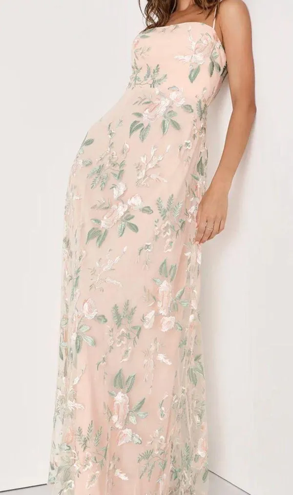 Lulus Budding Blossoms Blush Pink Floral Embroidered A-Line Maxi Dress - Image 3