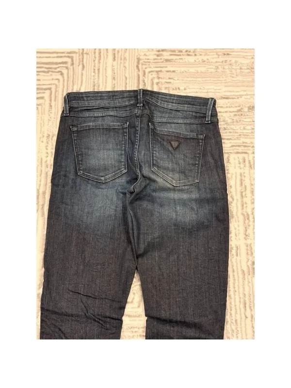 GUESS women's 27" waist blue denim skinny jeans with black leather ankle zippers - Image 7