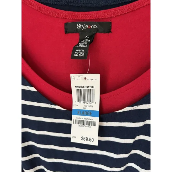 Style and Co Navy and white red cami‎ striped Casual maxi Dress size XL NEW - Image 3
