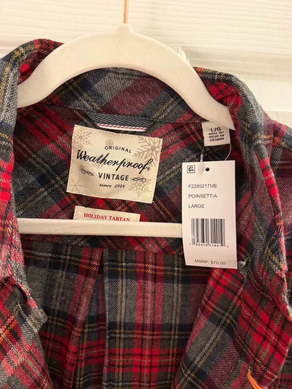 Weatherproof Vintage Poinsettia Holiday Tartan Flannel Shirt Large - Image 4
