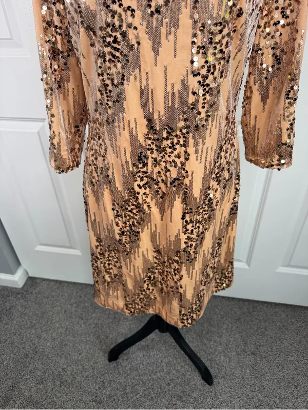 Eliza J Size 12 Rose Gold Sequin 3/4 Sleeve Cocktail Party Dress NWOT - Image 4