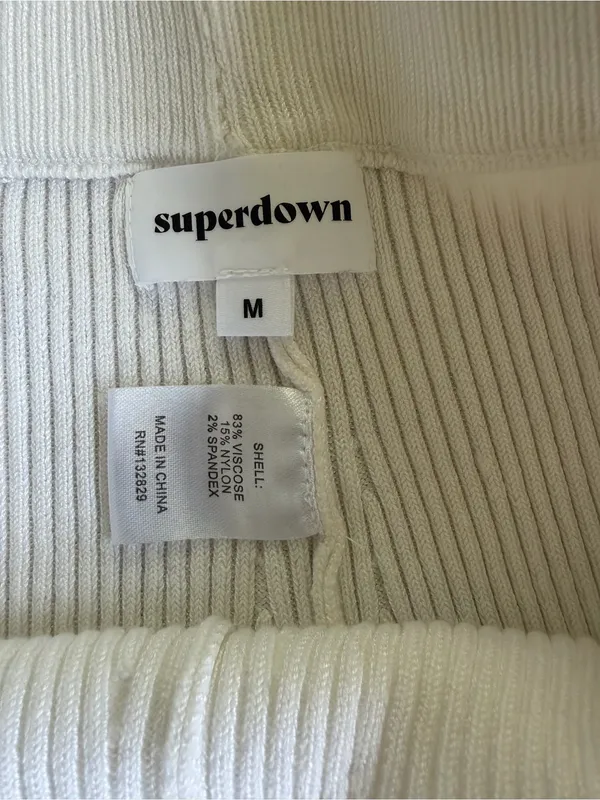 Superdown Ribbed Knit High Rise Pull-On Flare Pants White Ivory Size Medium - Image 4