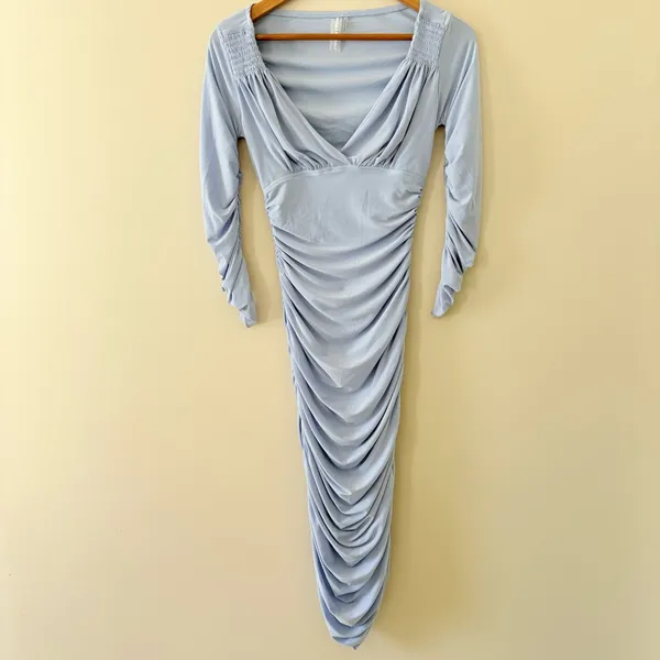 Norma Kamali‎ x Revolve Tara Dress Ruched Bodycon Off the Shoulder blue size XS - Image 12