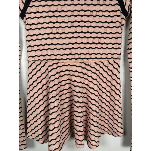 Free People Wavy Stripe Pointelle Peplum Long Sleeve Top‎ Size S Peach Black - Image 3