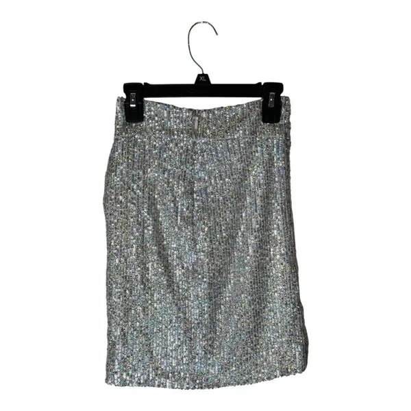 House Of CB‎ Skirt Women XS Silver Sequins Petunia Wrap Draped Mini Sexy Party - Image 3