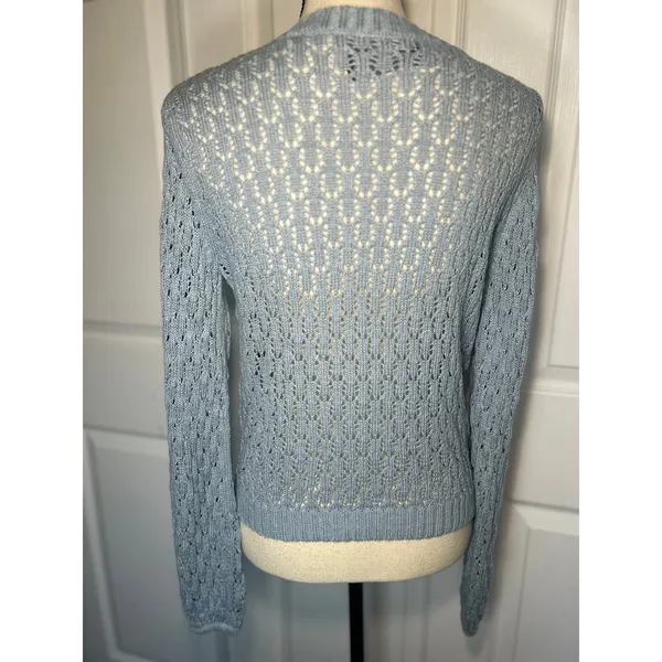 Reformation‎ Light Blue Linen Open Knit Crewneck Sweater Top Size XS - Image 3
