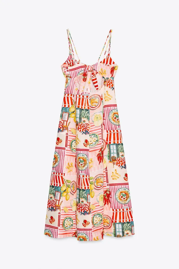 Zara Floral Pink Lemon Print Maxi Dress - Italy Inspired Summer Linnen Dress - Image 5