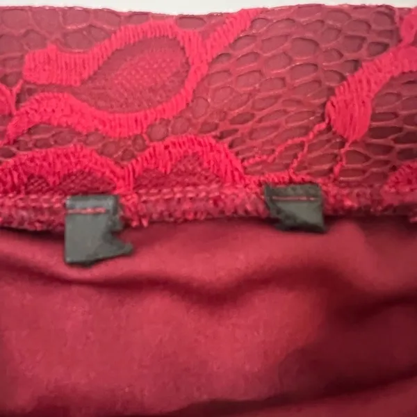 Lace Midi Skirt Burgundy Floral Scalloped Hem High Waist Size Small - Image 7