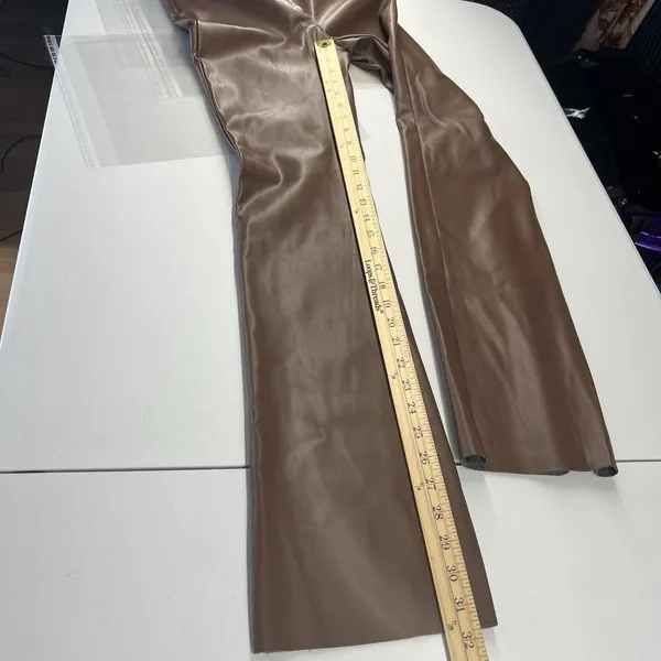 Meshki Tyra Straight Leg Pants Womens XS Faux Leather‎ Chocolate Brown High Rise - Image 13