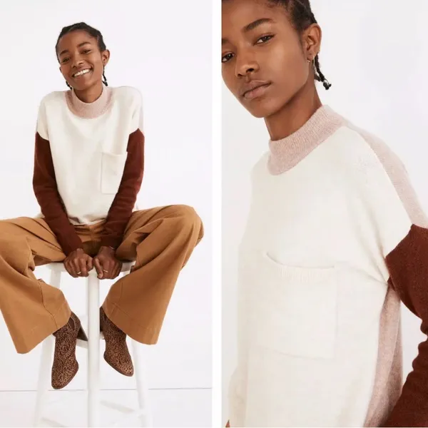 Madewell Wool Redmond Mockneck Pocket Sweater in Colorblock - Image 2