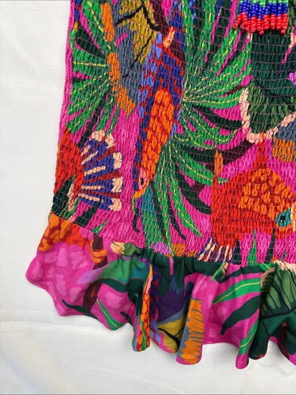 Farm Rio size large painted toucans Vibrant Tropical Puff-Sleeve Mini Dress - Image 7