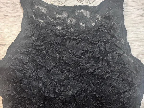 Ann Taylor Sheer Black Lace Top + Silver Floral Statement Earrings | Chic bundle - Image 8