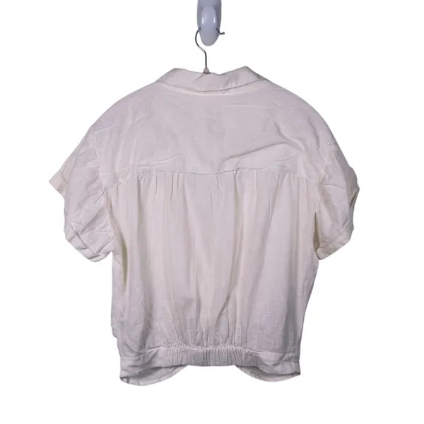 Sybilla Linen Blend Twist Front Crop Top Womens Size L White Minimalist Granola - Image 3