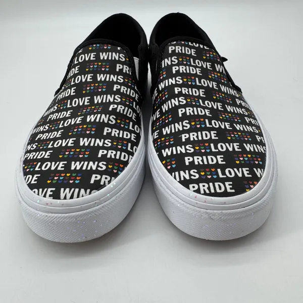 Vans‎ Slip-On Pride Love Wins Women 6.5 Black Rainbow Glitter Sneakers - Image 2