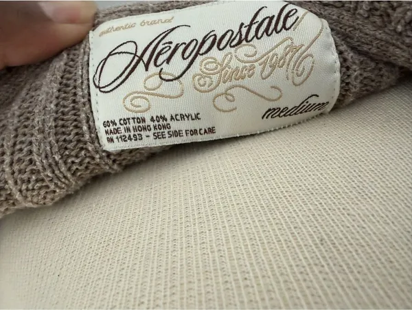 Aeropostale VTG Brown Cable Knit Hooded Sweater M Y2K - Image 2
