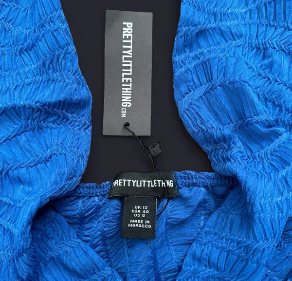Electric Blue Textured Cowl Neck Blouse - Image 3