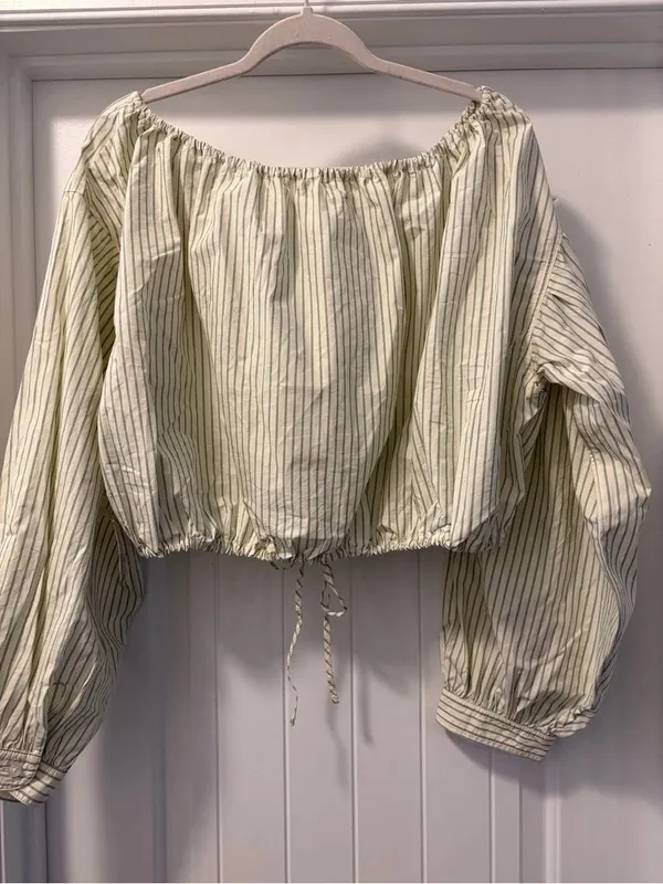 We The Free /Free People Striped Off-Shoulder Crop Top with Drawstring NWT Large - Image 4