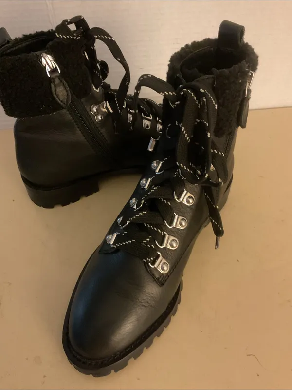 Rebecca Taylor women Black leather Lace-Up Faux Shearling Combat Boots uS 7 - Image 10