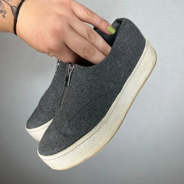 Vince Warren Grey Wool Felt Front Zip Platform Sneakers Shoes Womens 8 M EUR 38 - Image 3