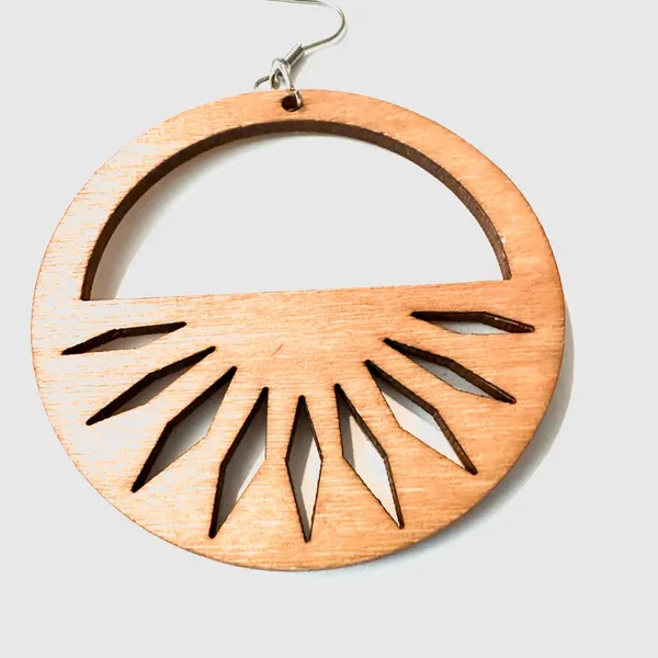 Artisan Wooden Sunrise Earrings - Image 2