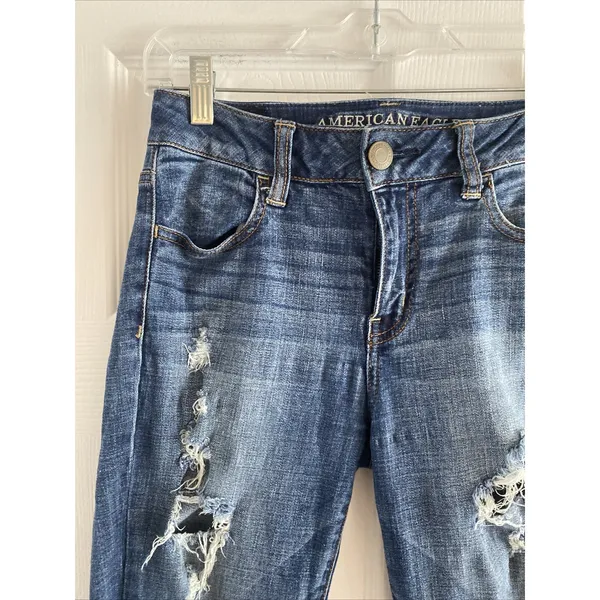 American Eagle Hi-Rise Jegging Womens Size 2 Blue Distressed Ripped Denim Cotton - Image 3