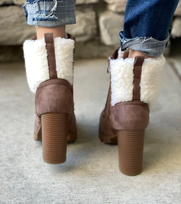 Top Moda Tan Fleece lug Sole ankle Bootie - Image 6