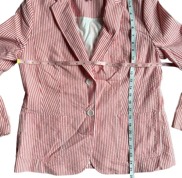 Talbots Size 8 Seersucker Blazer Jacket Coral White 2 Button Notched Collar - Image 5