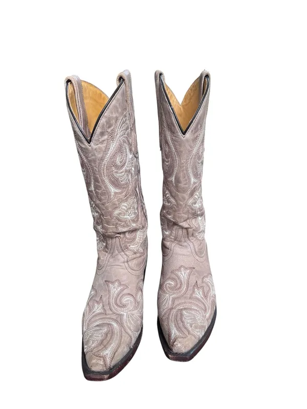 Women's Corral Western Beige White Embroidery Snip Toe Boots G1086 6.5 - Image 3