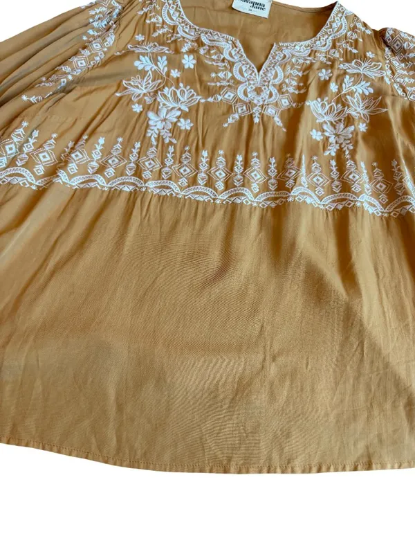 Savanna Jane Yellow Embroidered Peasant Blouse Top Shirt Flowy Size 2X Women's - Image 7