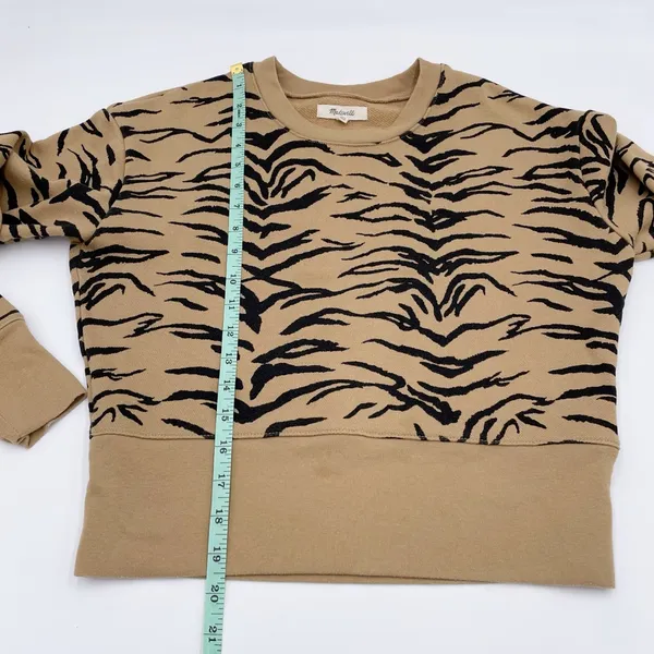 Madewell Crop Sweatshirt Size XS Tiger Stripe AF979 Long Sleeves Cropped Fit - Image 10