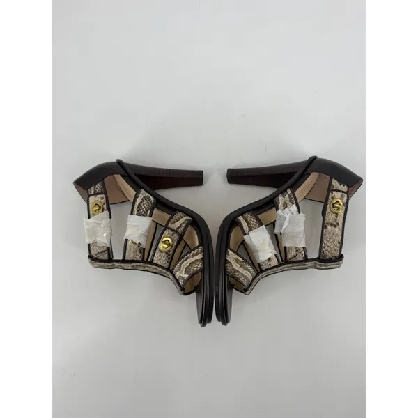 Coach Tamarah Heels Sz 6.5 Brown Snakeskin Turnlock Leather NWOT Mob Wife Caged - Image 6