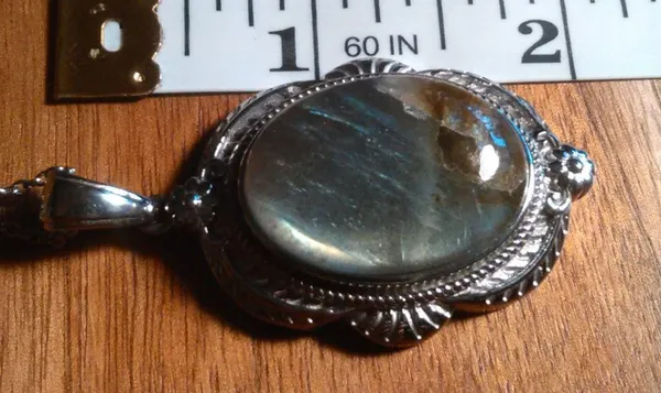 Madagascar Fire Labradorite Feather Stainless Steel Pendant Necklace - Image 5