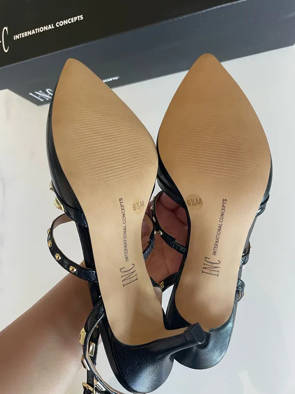 NWT INC Womens Black Padded Studded Carma Pointed Toe Kitten Pumps Shoes 6.5M - Image 6