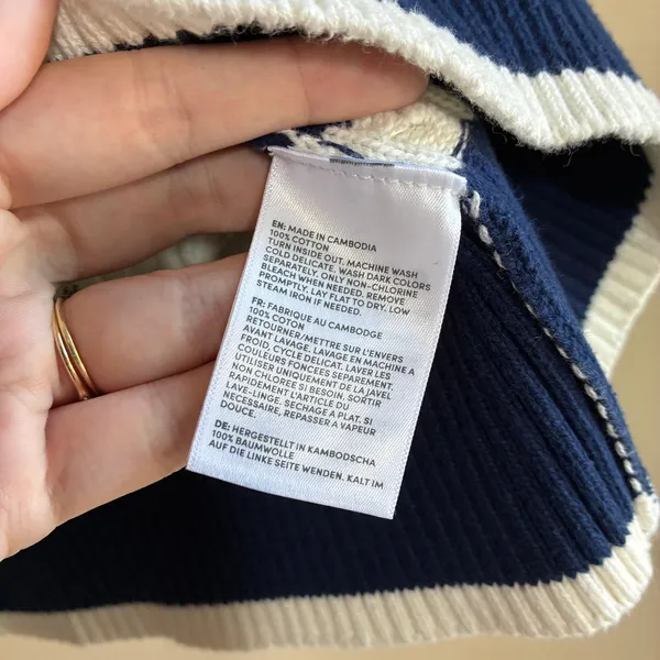 Lands' End blue white striped pullover cable knit sweater women's XS 100% cotton - Image 4