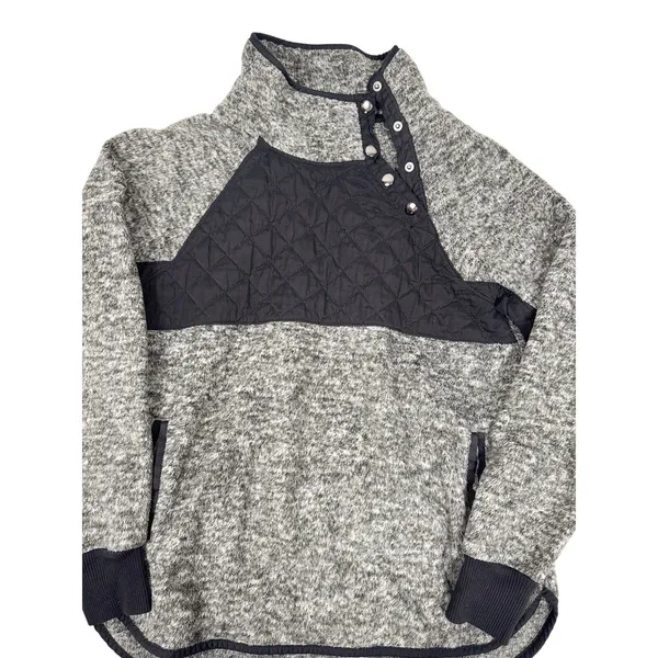 Abercrombie & Fitch Fleece Pullover‎ Womens M Gray Snap Neck Quilted Trim Sherpa - Image 4
