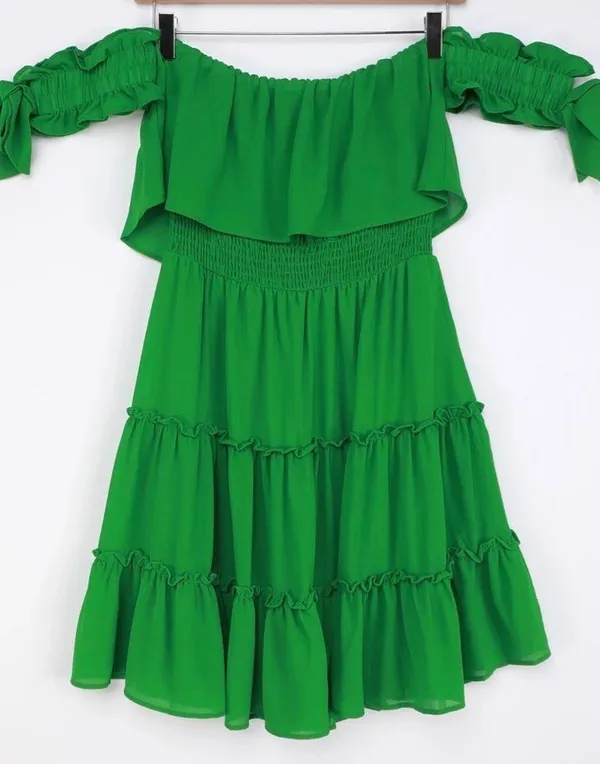 Lulus Tiers To My Heart Green Off Shoulder Small - Image 8