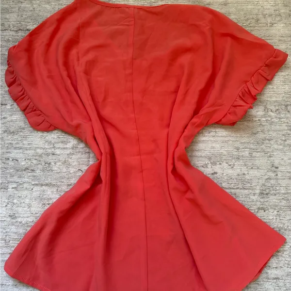 Orange/Red Ruffle Sleeve Top (Size Medium) Red - Image 5