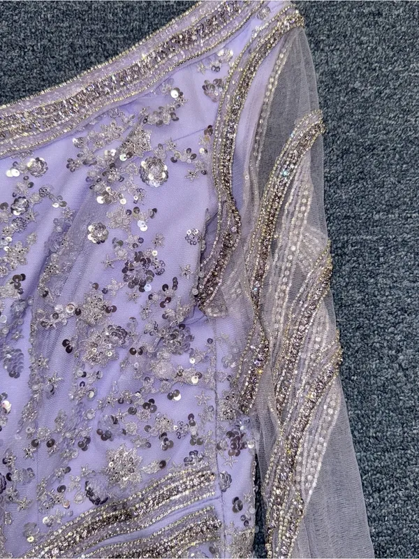 Lavender Purple Glitter Beaded Gown Size L - Image 7