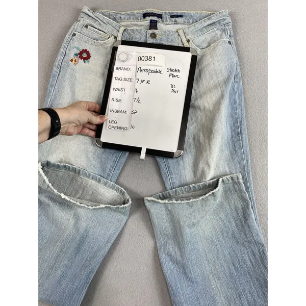 Aeropostale Jeans Womens 32x32 Blue Flower Embroidery Flare Tag 7/8 Indie Boho - Image 14