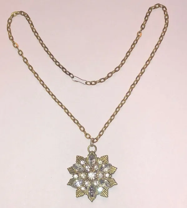 Gold Tone CZ Rhinestone Boho Retro Statement Pendant Necklace - Image 2
