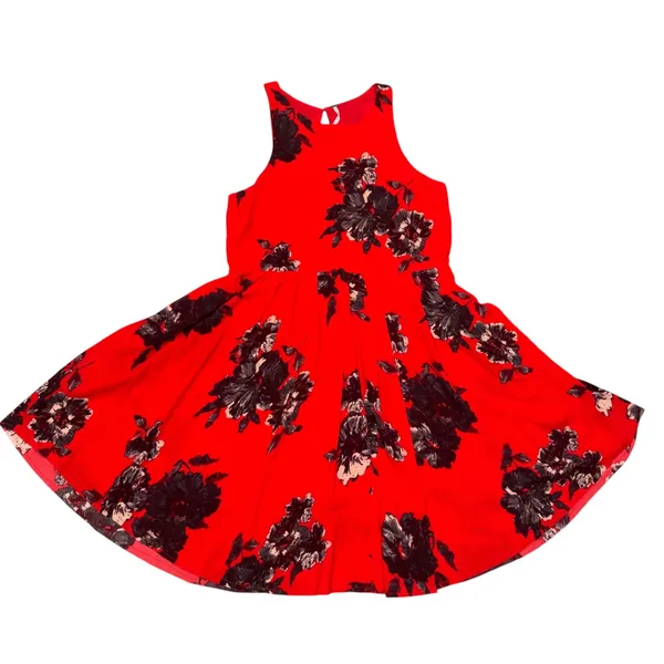 Free People Red Floral Flutterby Sleeveless Pleated Swing Dress 12 - Image 4