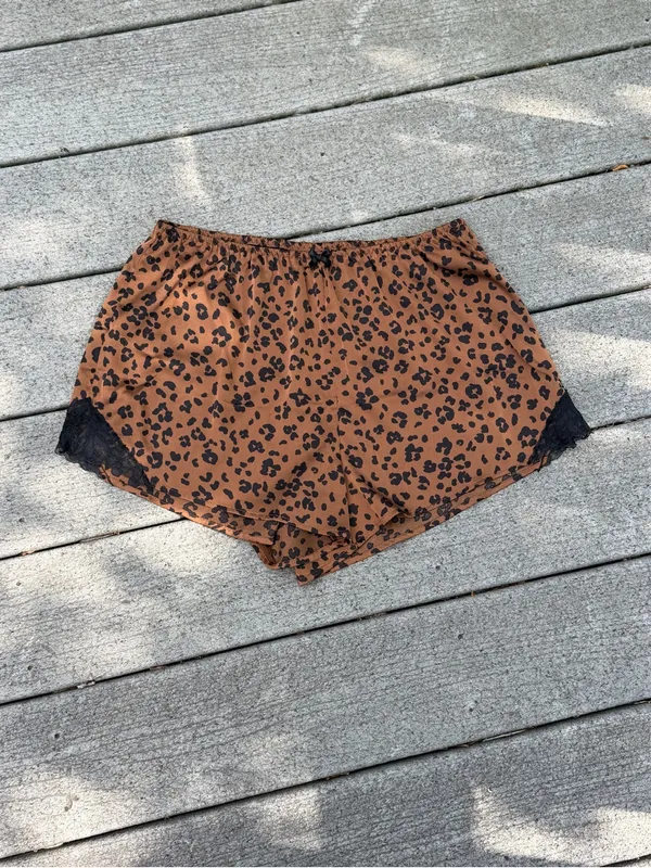 Auden Brown Leopard-Print Lace Trim Cami & Short Set - Image 6