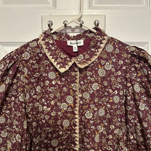 &merci Elegant Floral Burgundy Mini Dress - Image 7
