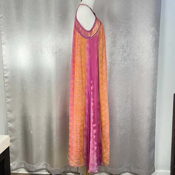 Zara Pink Orange Tie Dye Sequin Halter Maxi Dress Bohemian Festival Size M - Image 4