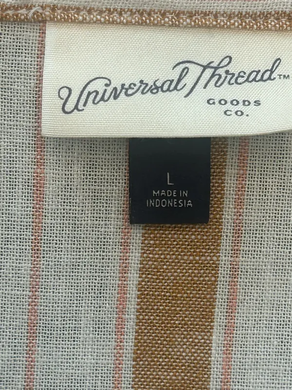 Universal Threads striped linen blend earth tones button down short sleeve top L - Image 3