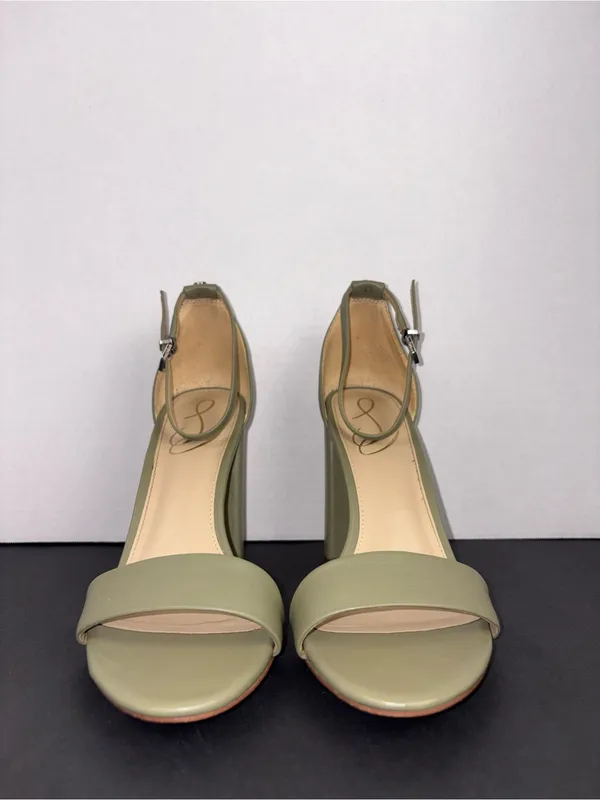 Olive Green High Block Heel Ankle Strap Sandal Sam Edelman Size 8 - Image 10