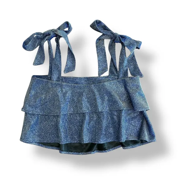 About Us NWOT Glitter Tie Strap Top Womens‎ Size XXS Metallic Blue - Image 4